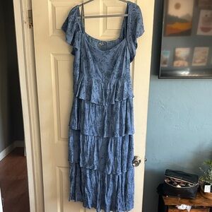 Blue Floral Tiered Dress